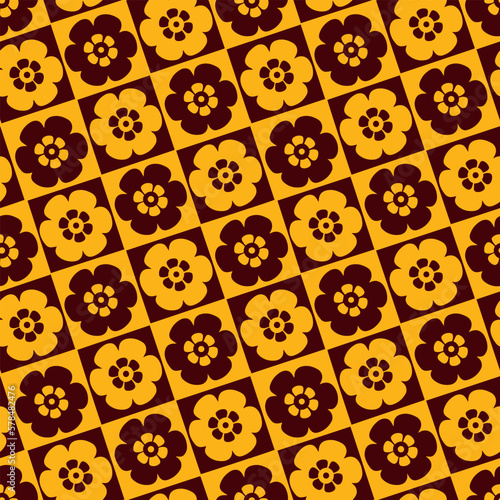 Seventies Floral Geometric Vector Seamless Pattern Retro 70s Style for Textile Fabric Wrapping Paper Greeting Card