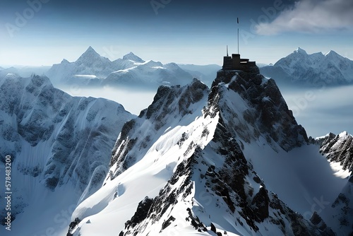 Bergsteiger In Den Bergen Alpen Mountain Digital Art Abstrakte Illustration Hintergrund Background Cover Magazin. Generative AI