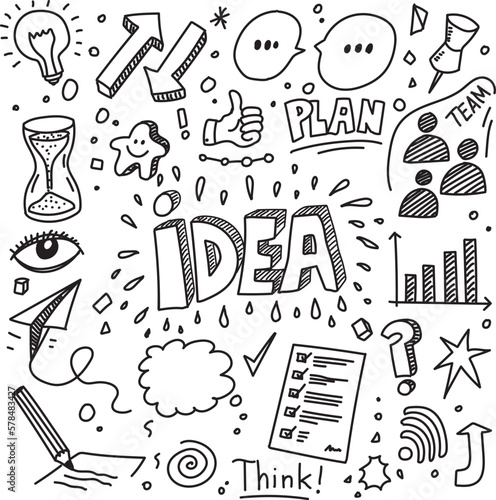 Hand drawn idea vector doodles, creative cartoon illustration set