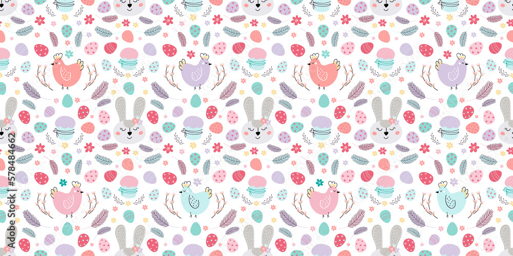 seamless Easter pattern with bunny. Pattern with Easter bunny, eggs, cake seamless Easter pattern with bunny. Pattern with Easter bunny, eggs, cake