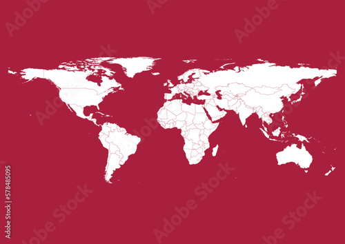 Vector world map - with Deep Carmine color borders on background in Deep Carmine color. Download now in eps format vector or jpg image.