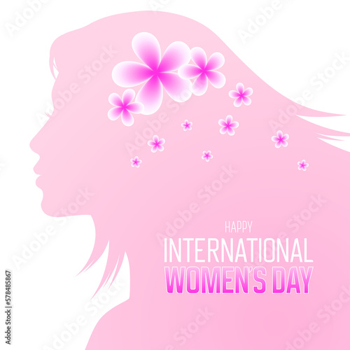 Women's day banner with girl face and flower