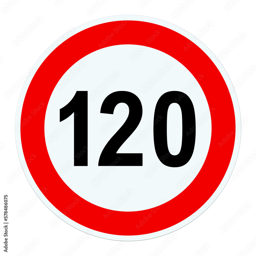Verkehrszeichen Tempo 120, Illustration vor weißem Hintergrund Verkehrszeichen Tempo 120, Illustration vor weißem Hintergrund