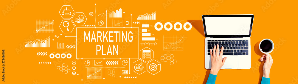 Fototapeta premium Marketing plan theme with person using a laptop computer
