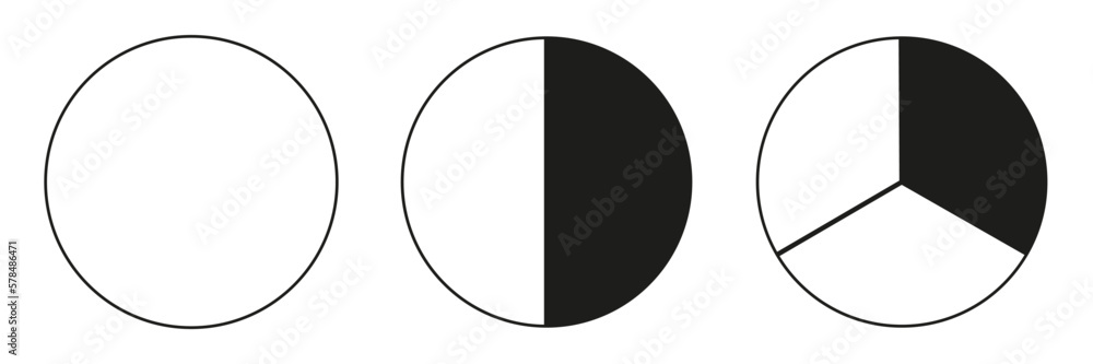 Segmented charts collection. Many number of sectors divide the circle on equal parts. Outline black thin graphics. Set of pie charts.