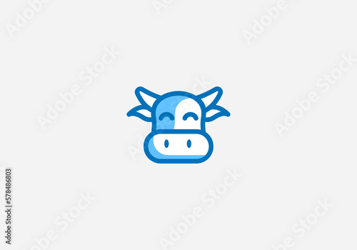 Logo Cute, Kawaii Head Cow Mascot. Drink, Beverage, Milk, logo Unique, Modern, Minimalist. Business identity Vector Icon.