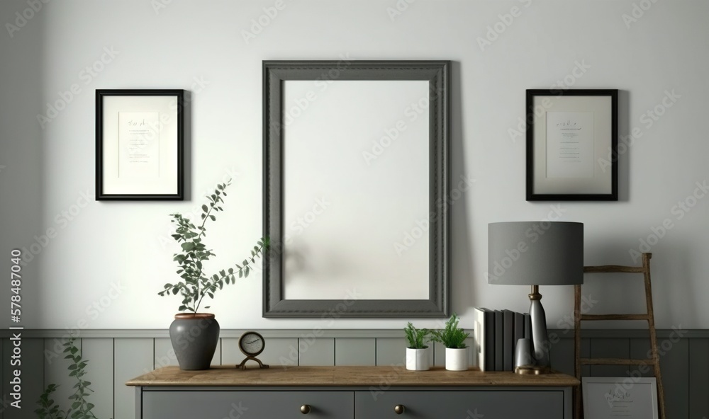 a room with a dresser, mirror and a plant on the side of the dresser, and a ladder to the right of the mirror. generative ai a room with a dresser, mirror and a plant on the side of the dresser, and a ladder to the right of the mirror. generative ai