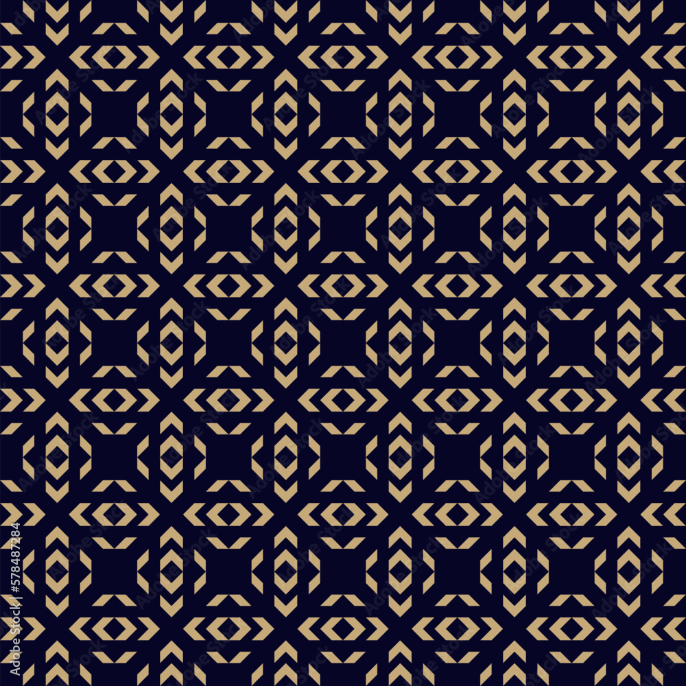 Golden vector geometric seamless pattern. Elegant gold and black abstract graphic background. Simple minimal folk style texture. Ethnic tribal style ornament. Repeat retro vintage decorative design