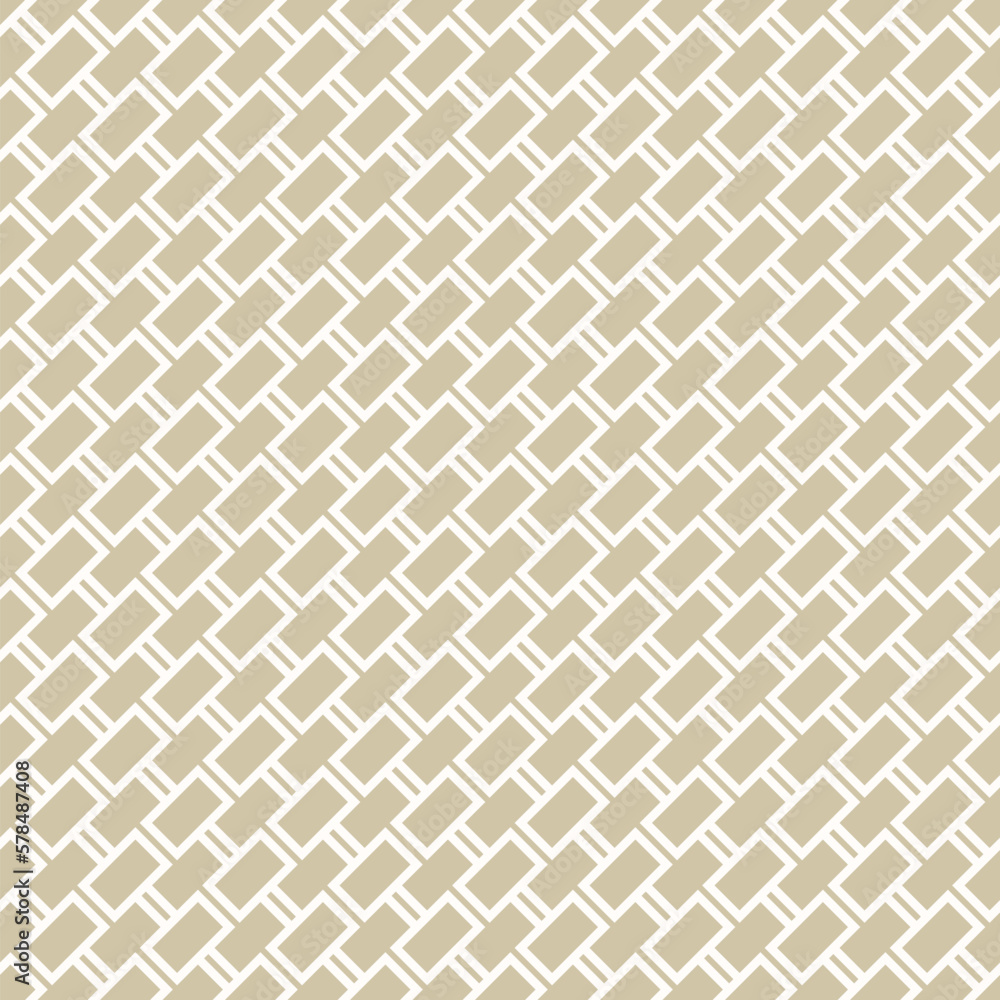 Golden vector geometric seamless pattern. Abstract minimal background with diagonal lines, rectangles, grid, brick wall texture. Gold and white graphic pattern. Simple repeat design for decor, print