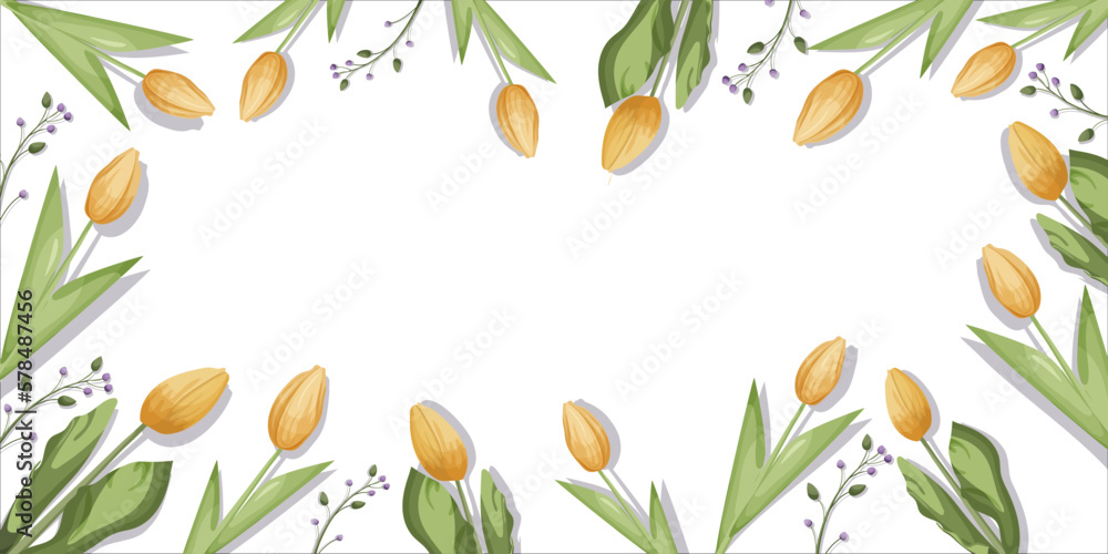 custom made wallpaper toronto digitalyellow tulips on a white background with leaves. banner template for web design, apps, postcards. vector. cartoon style