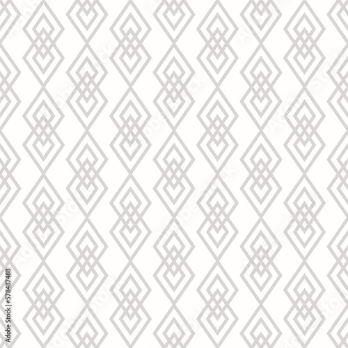 Subtle vector geometric texture. Elegant minimal seamless pattern with diamonds, rhombuses, lines. Abstract gray and white graphic ornament. Art deco style. Modern linear background. Repeat design