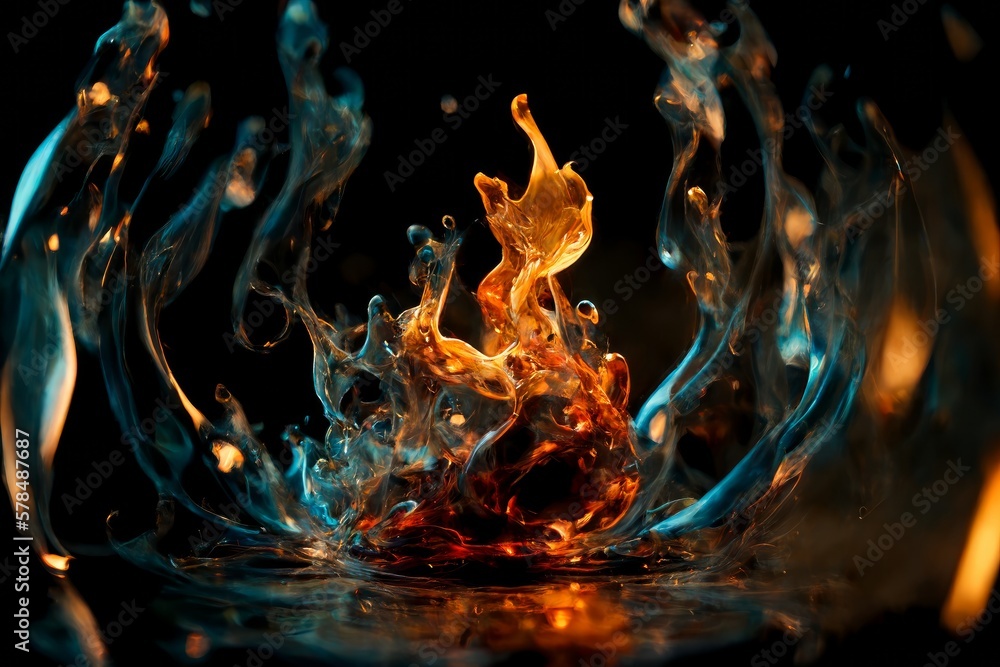 instant capture of a liquid flame by AI génération 