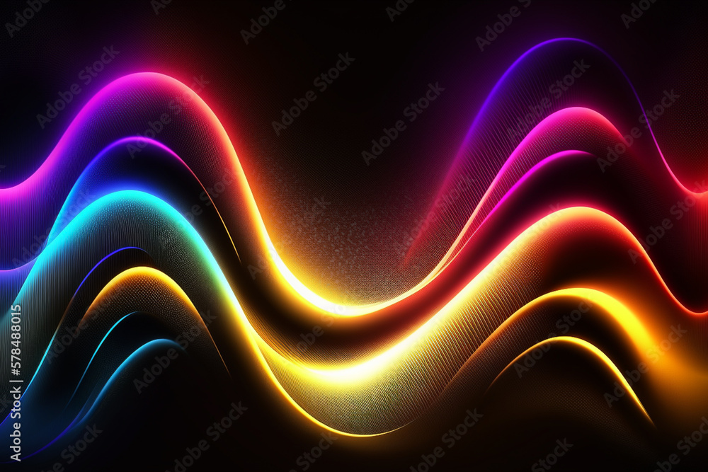 3d rendering, abstract background of colorful neon wavy line glowing in the dark. Modern simple clean wallpaper 3d rendering, abstract background of colorful neon wavy line glowing in the dark. Modern simple clean wallpaper