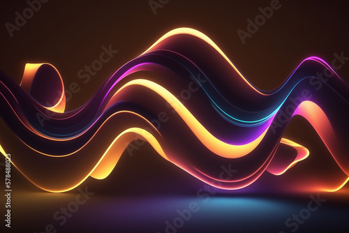 3d rendering, abstract background of colorful neon wavy line glowing in the dark. Modern simple clean wallpaper