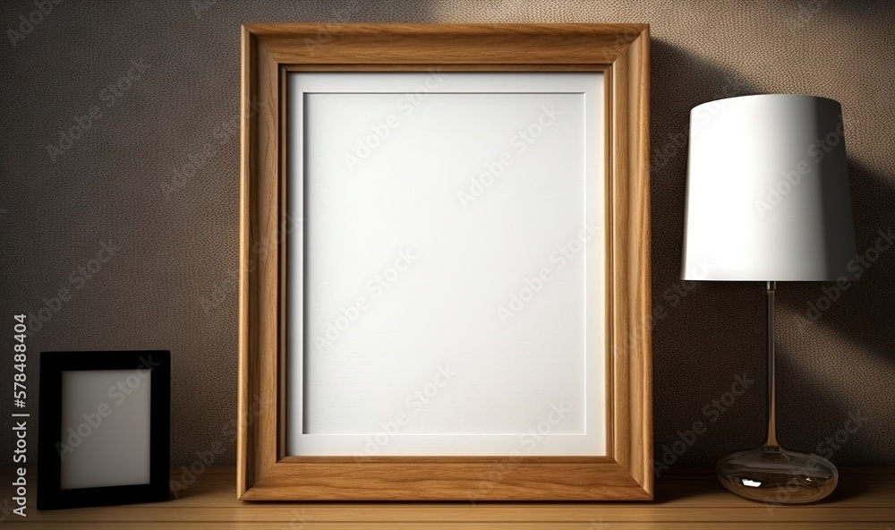 a picture frame sitting on a table next to a lamp and a picture frame on a table with a lamp on it and a picture frame next to it. generative ai a picture frame sitting on a table next to a lamp and a picture frame on a table with a lamp on it and a picture frame next to it. generative ai