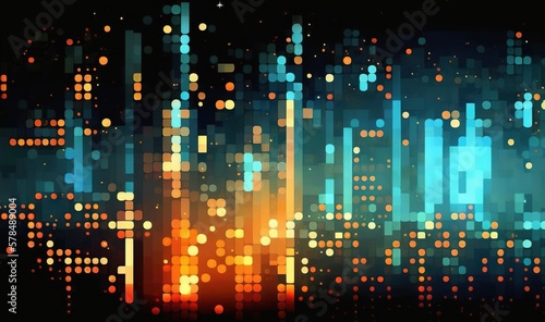  an abstract cityscape with a lot of lights in the dark night sky and a lot of dots in the background that are blurry. generative ai