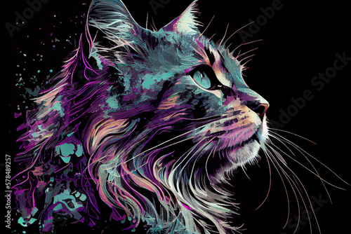 Beautiful cat in purple til tones generative ai