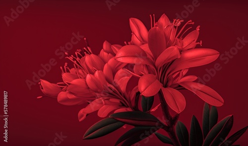  a red flower with green leaves on a red background with a red background and a red background with a red background and a red background with a red flower.  generative ai