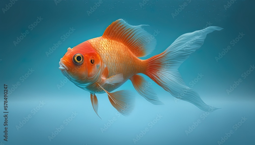 Beautiful goldfish swimming on blue gradient background, AI generative Beautiful goldfish swimming on blue gradient background, AI generative
