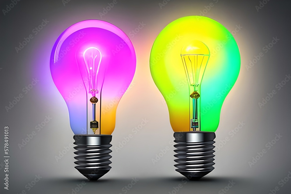 A Colorful Glowing 3D Idea Bulb Lamp, Isolated Design Element On white Background, Visualization Of Brainstorming, Bright Idea And Creative Thinking. Generative AI A Colorful Glowing 3D Idea Bulb Lamp, Isolated Design Element On white Background, Visualization Of Brainstorming, Bright Idea And Creative Thinking. Generative AI