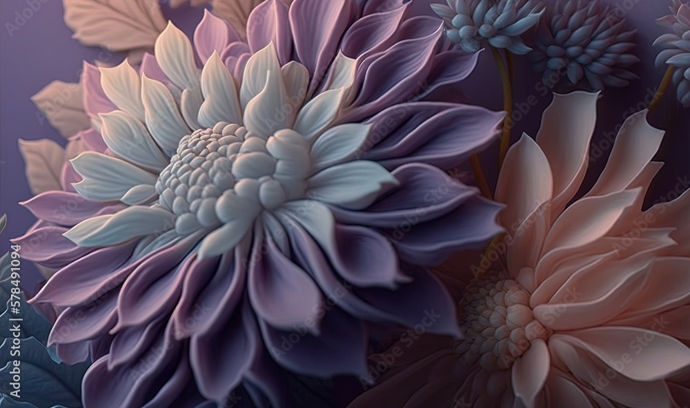 a close up of a bunch of flowers on a purple background with a white center and pink petals on the center of the flower, and a blue center of the flower. generative ai a close up of a bunch of flowers on a purple background with a white center and pink petals on the center of the flower, and a blue center of the flower. generative ai