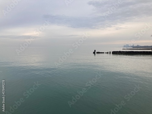 Peaceful gloomy morning on the lake