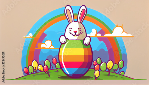 Vector graphic, easter bunny holding a easter egg generated by AI photo