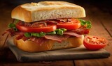  a bacon, tomato and lettuce sandwich on a cutting board.  generative ai