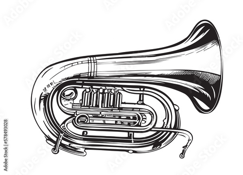 Tuba musical instrument retro sketch hand drawn illustration