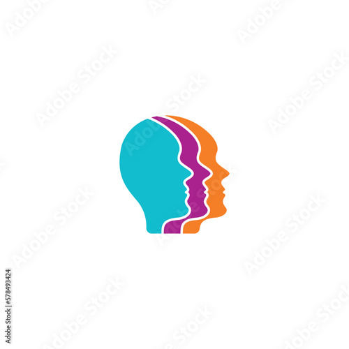 3-layer, side profile human image vector illustration.