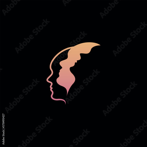 Interlocking human heads vector symbol design.