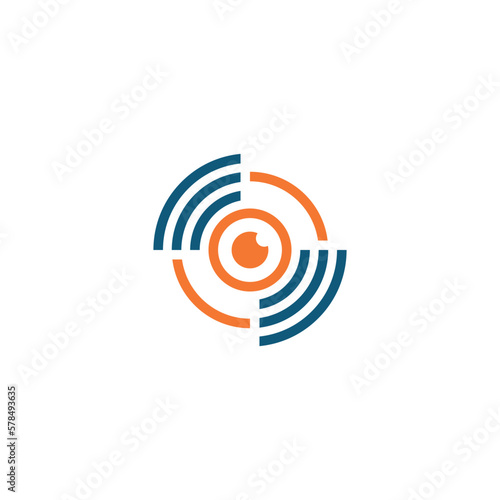 Camera or eye and warning signs. Vector symbol.