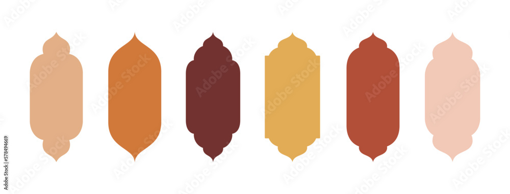 Collection of oriental style Islamic windows and arches with modern boho design. Collection of oriental style Islamic windows and arches with modern boho design.