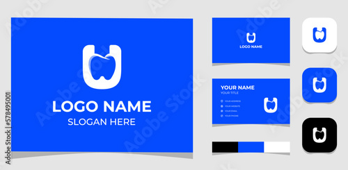 Premium Logo Dental Creative Initial Letter U and tooth or dental shape concept. Creative Logo with color pallet, visual branding, business card and icon.