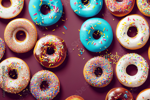 A bunch of donuts with different flavors on them Generative ai