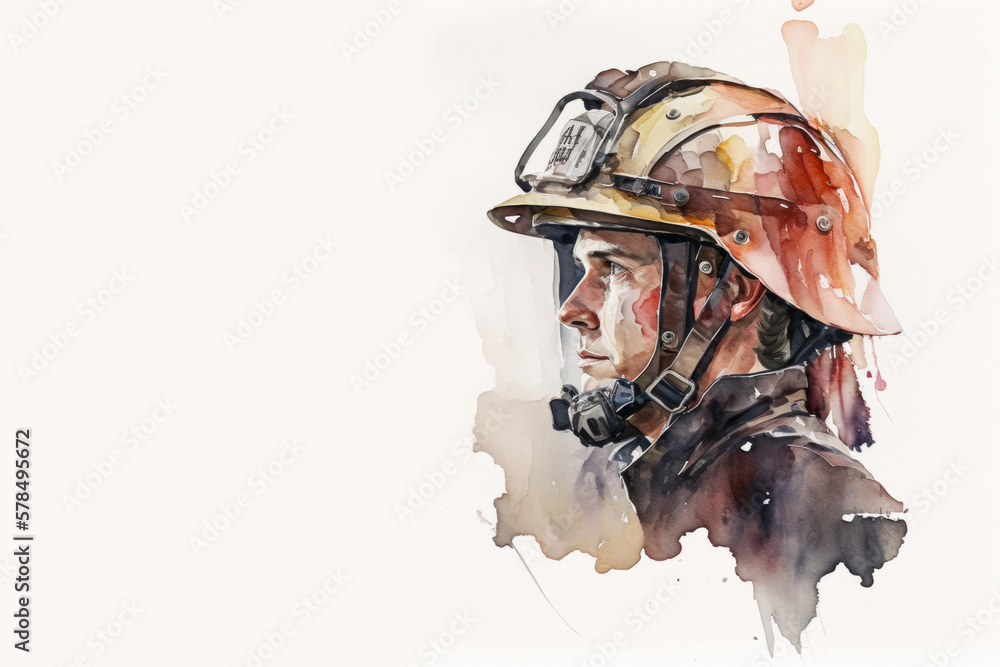 Watercolor firefighter banner card