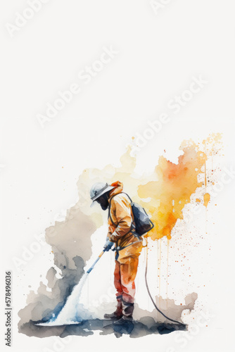 watercolor art of a firefighter, Generative AI