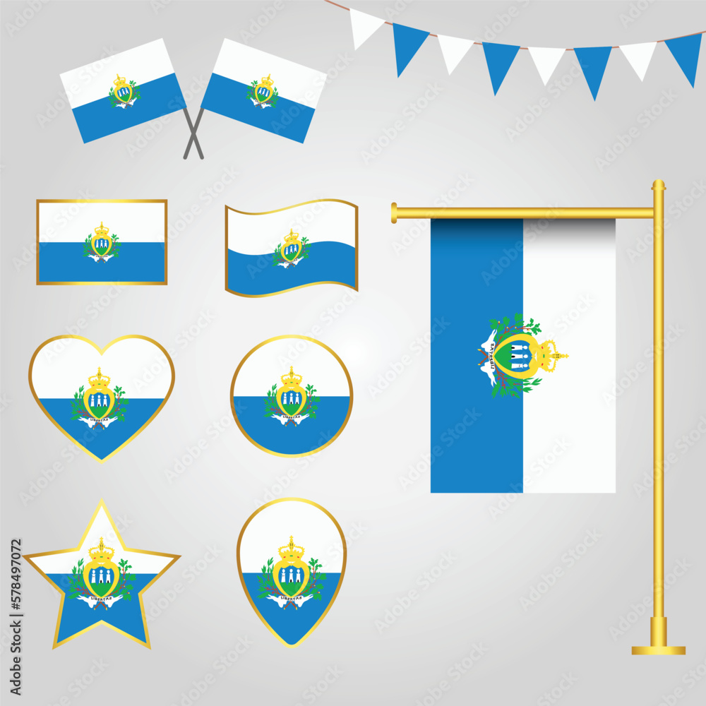 Vector collection of San Marino flag emblems and icons in different shapes vector San Marino