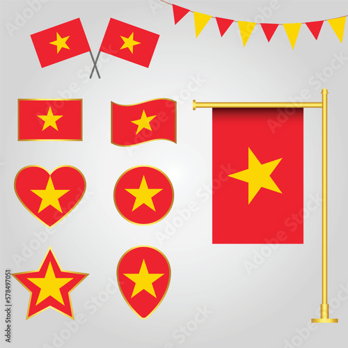 Vector collection of Vietnam flag emblems and icons in different shapes vector illustration Vietnam