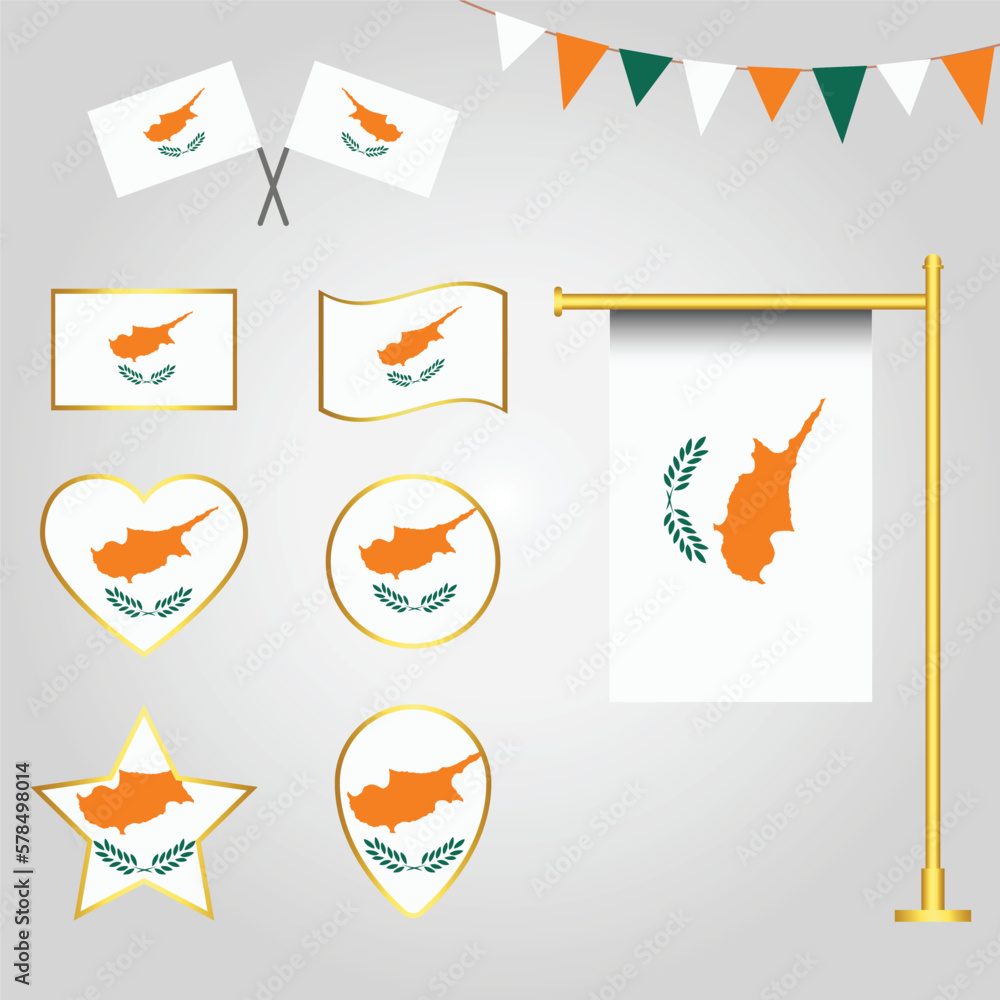 Vector collection of Cyprus flag emblems and icons in different shapes vector illustration Cyprus Vector collection of Cyprus flag emblems and icons in different shapes vector illustration Cyprus
