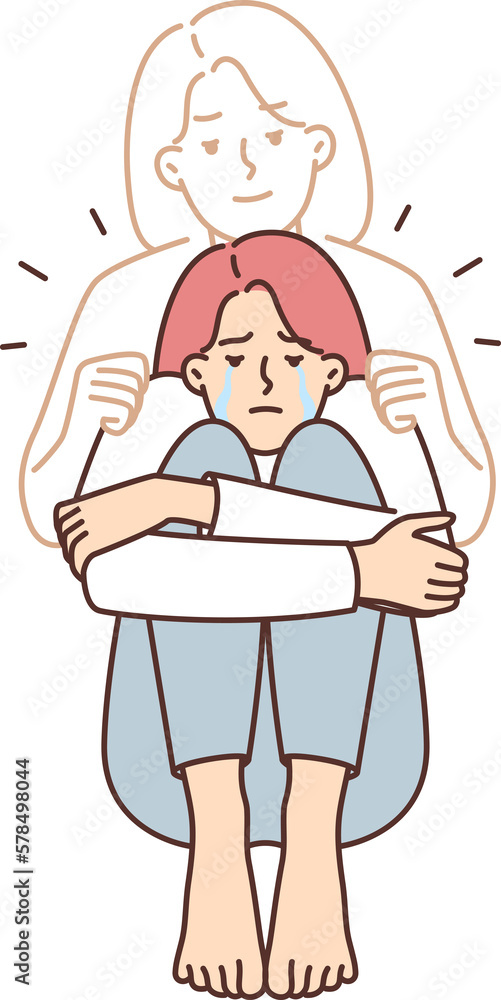 Depressed woman crying over death of mother or sister grieving over loss and loss of relative Depressed woman crying over death of mother or sister grieving over loss and loss of relative