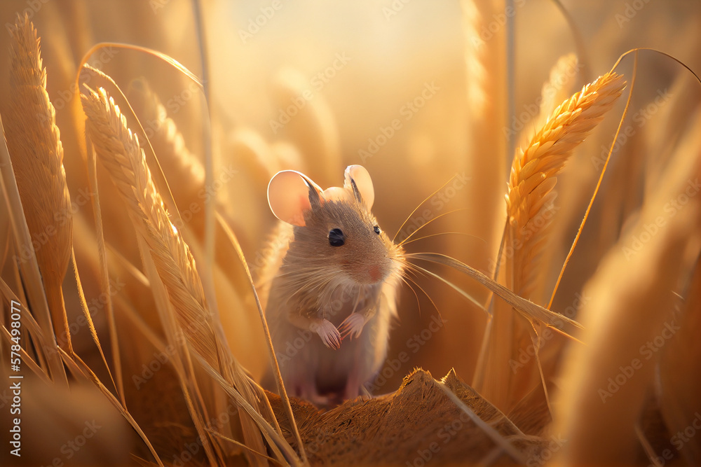 Mouse or mice in wheat fields. Pest contron concept. Generative AI ... Biology Diagrams