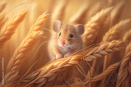 Mouse or mice in wheat fields. Pest contron concept. Generative AI photo