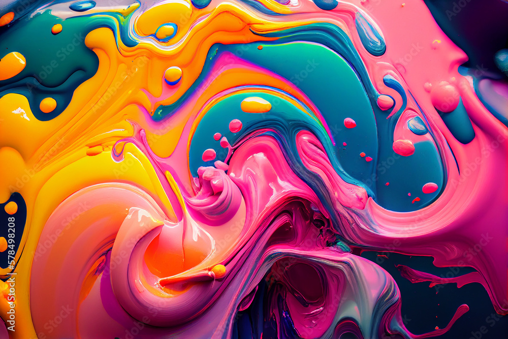 Colorful liquid paint splash background. Generative AI