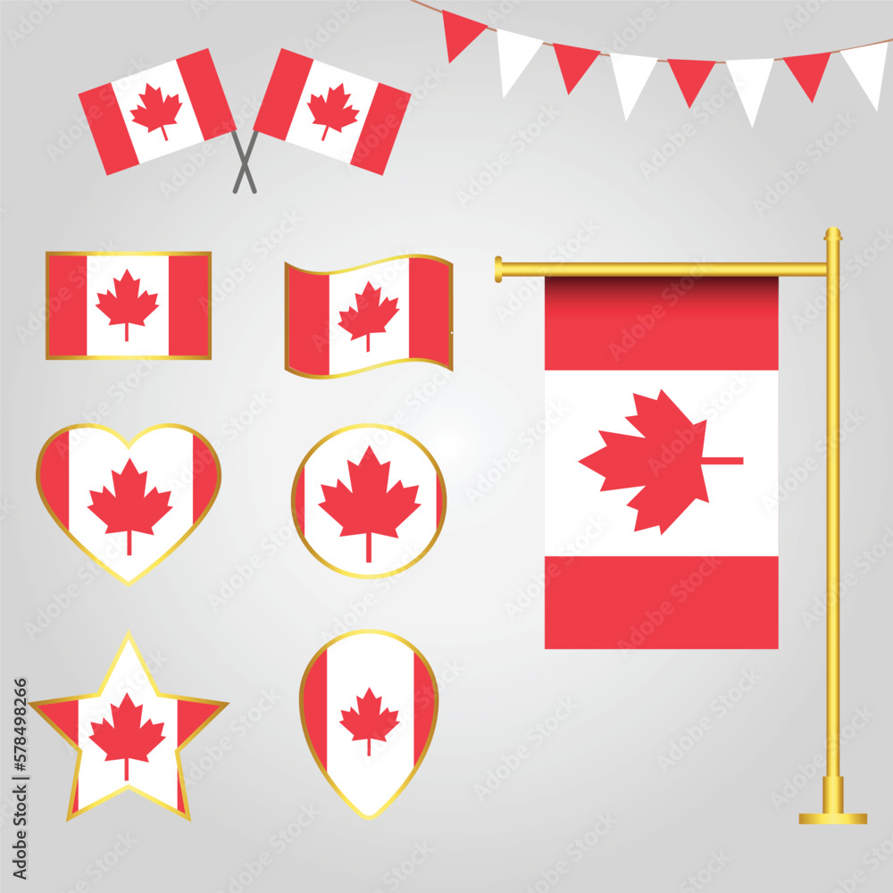 Vector collection of Canada flag emblems and icons in different shapes vector illustration of Canada Vector collection of Canada flag emblems and icons in different shapes vector illustration of Canada