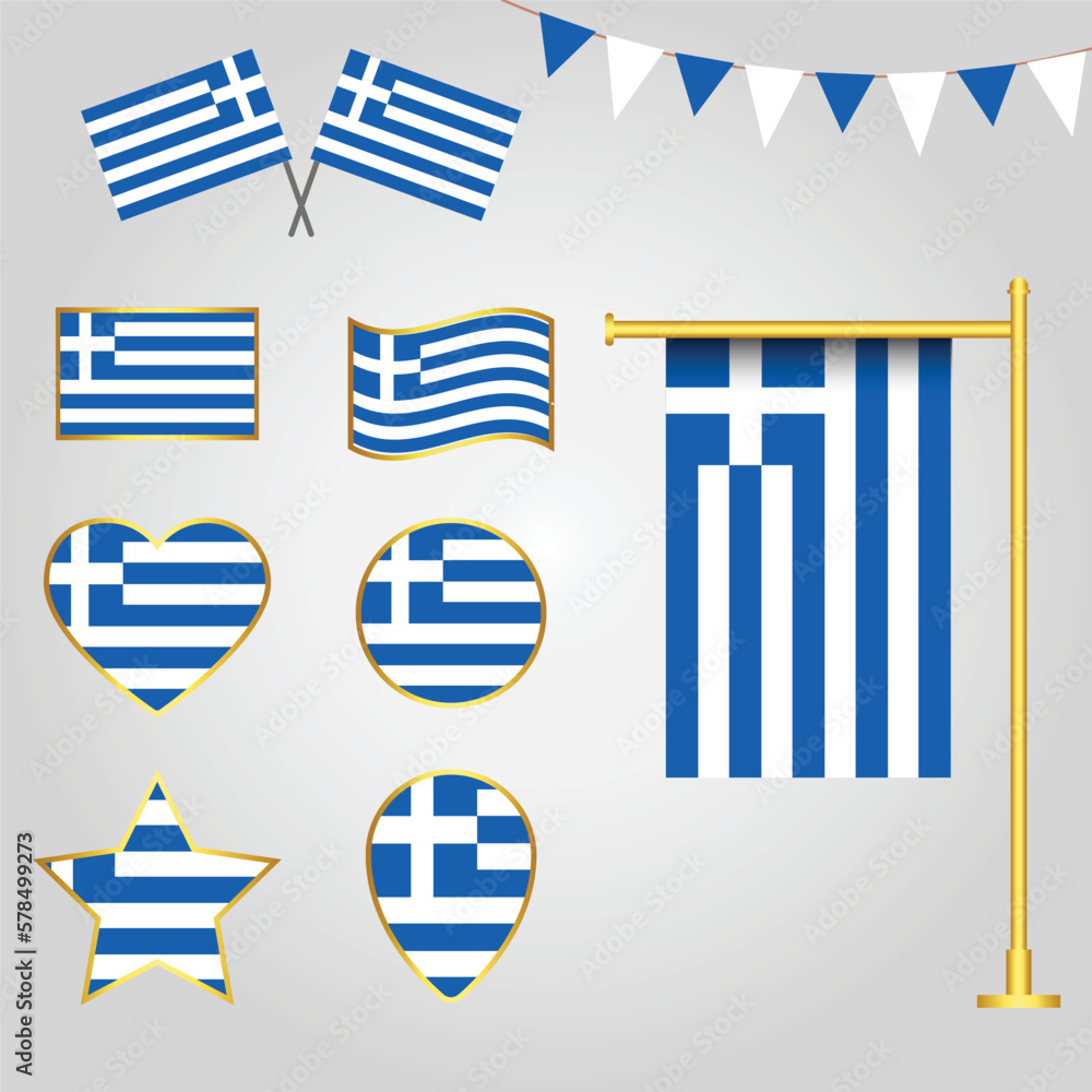 Obraz premium Vector collection of Greece flag emblems and icons in different shapes vector illustration of Greece