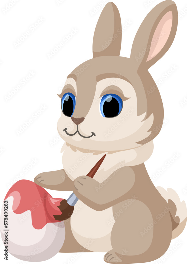 Cute Easter Bunny painting Easter egg. Vector cartoon illustration of a ...