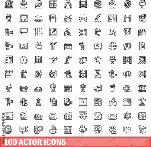 100 actor icons set. Outline illustration of 100 actor icons vector set isolated on white background
