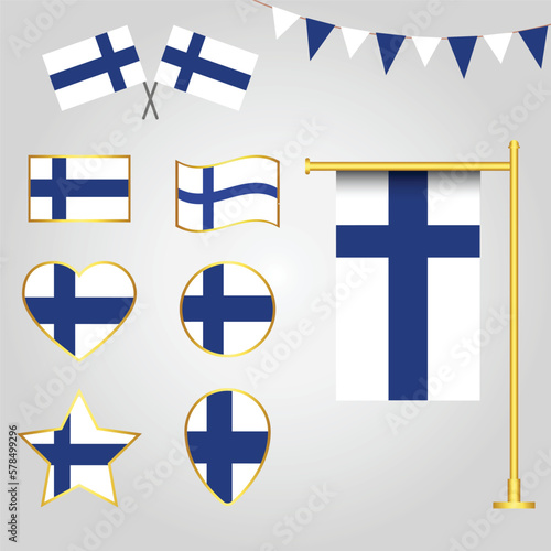 Vector collection of Finland flag emblems and icons in different shapes illustration of Finland