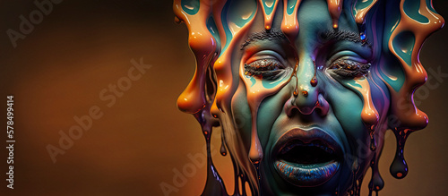 crying emotions concept. Abstract face 3d, generative ai © pronoia